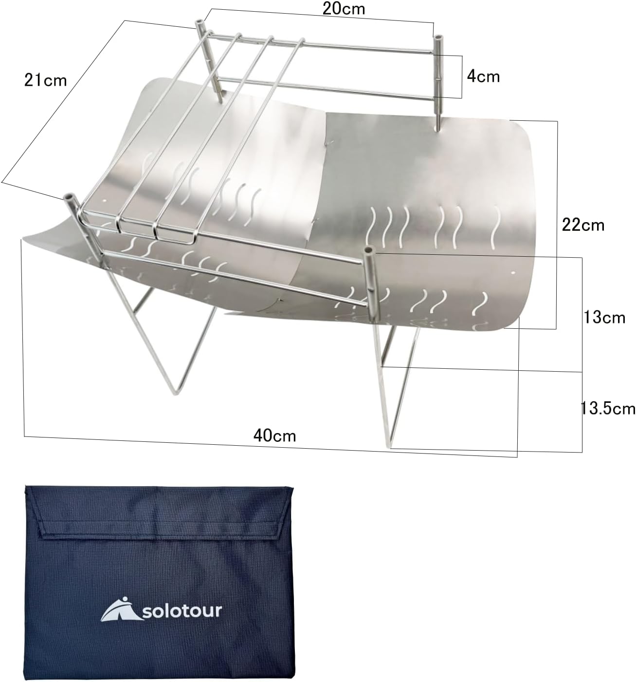 チタン製 //火床 焚き火台 軽量 チタン焚火台 コンパクト 耐久性に優れる ゴトク 収納バッグ付き ソロキャンプ 登山バイクツアーに最適 A4サイズ