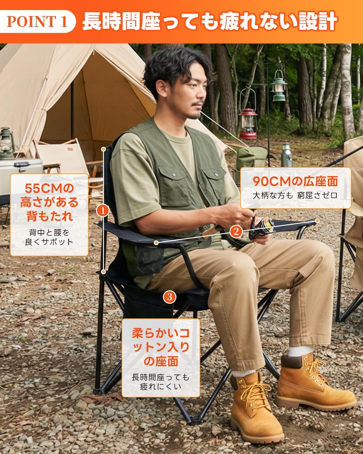 KingCamp アウトドア チェア 折りたたみ キャンプ 椅子 ゆったり快適 耐荷重150kg 収納ポケットとカップバッグ付き 収納袋付き 公園 花火大会 運動会 釣り